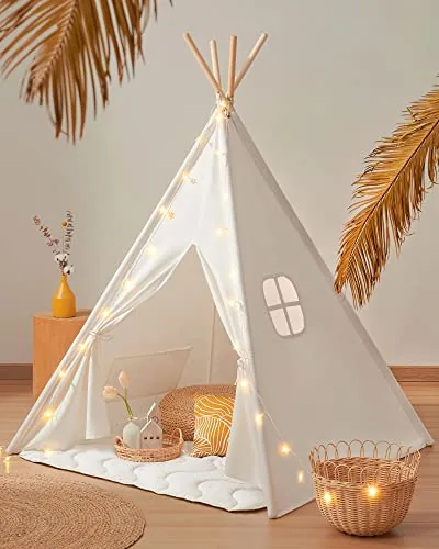 Tiny Land Kids Teepee with Mat and Fairy Lights