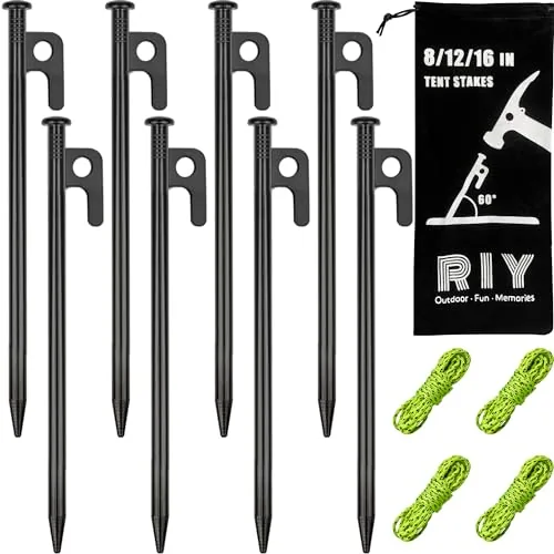 RIY S45C Steel Tent Stakes 8-inch Heavy Duty 8-Pack