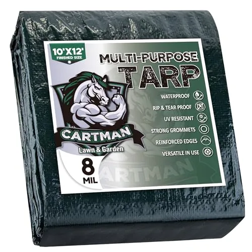 CARTMAN 10x12 Waterproof Tarp 8 Mil Heavy Duty Green