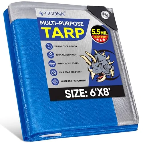 TICONN 5.5 Mil Heavy Duty Waterproof Tarp 6x8