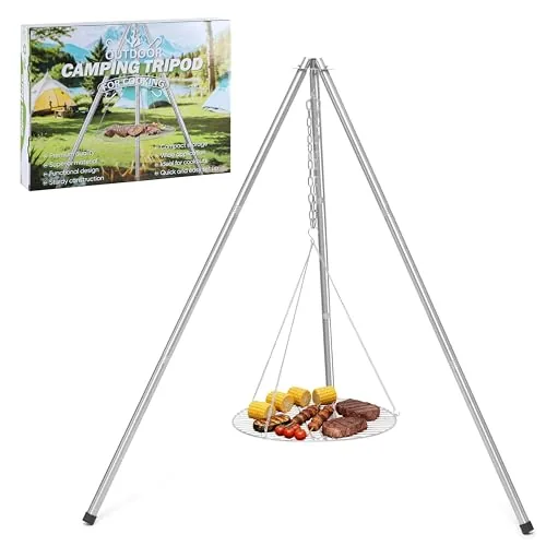 HaSteeL Stainless Steel Campfire Tripod with 17in Grate