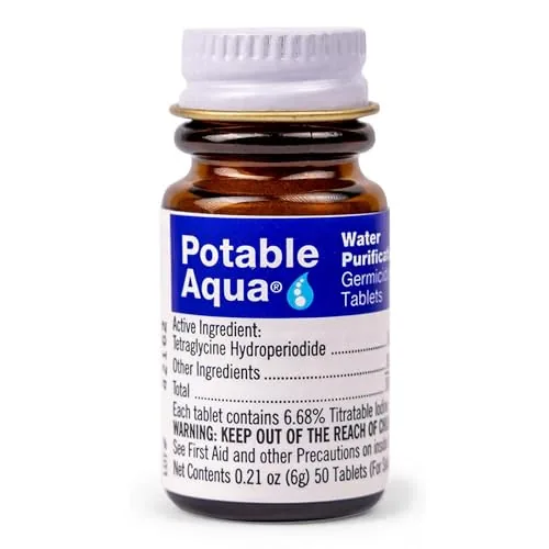Potable Aqua Iodine Water Purification Tablets 50ct