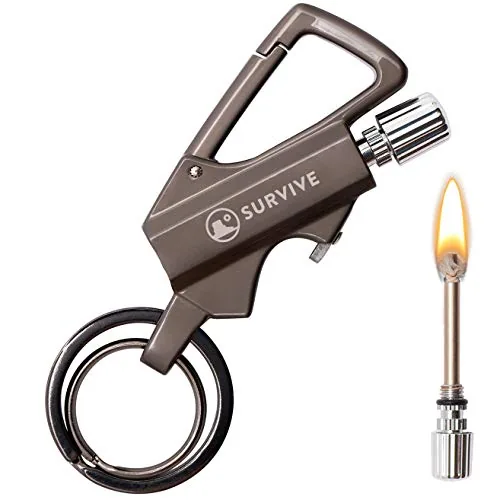 SURVIVE Permanent Match Bottle Opener Metal Keychain Charcoal