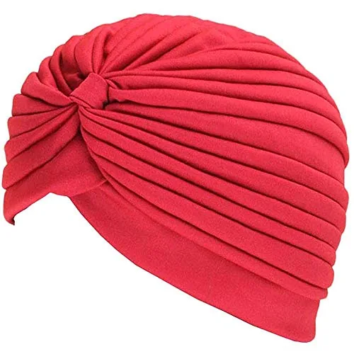 Canjoyn Unisex Pleated Polyester Turban Hat Red