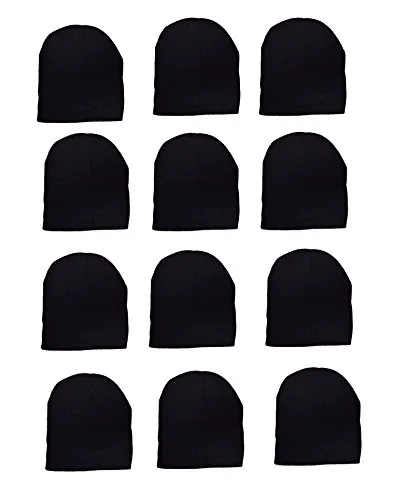 OPT 12-Pack Ribbed Knit Beanie Bulk Black Caps