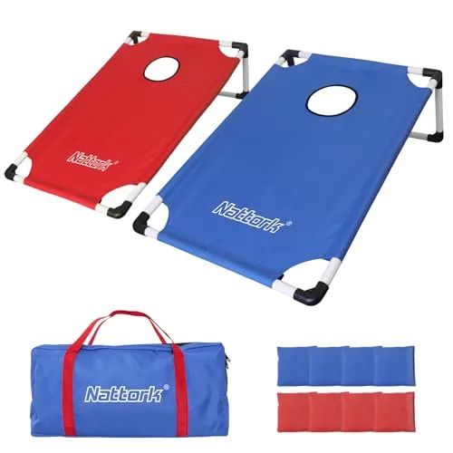 Nattork Portable PVC Cornhole Set with Carrying Case