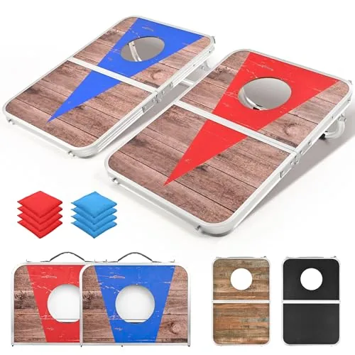 ROPODA Portable Cornhole Set 24x16in Aluminum Edge