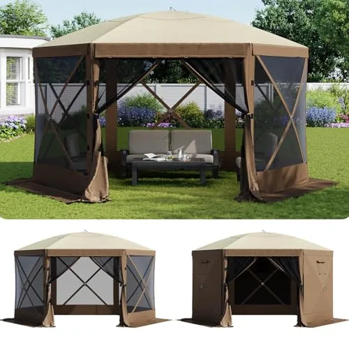 Aoxun 12x12ft Pop-Up Screen Canopy Tent Brown