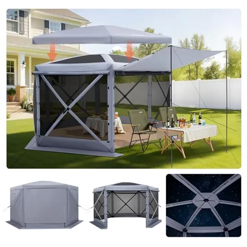 VEVOR 12x12 ft 6-Sided Pop-Up Gazebo Screen Tent