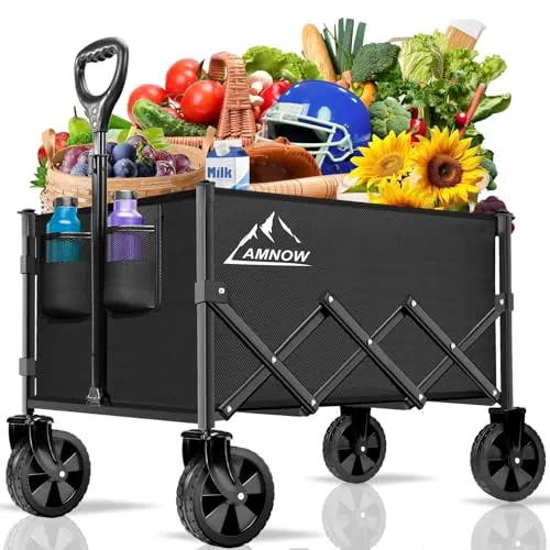 AMNOW 100L Collapsible Wagon 350LB Capacity All-Terrain
