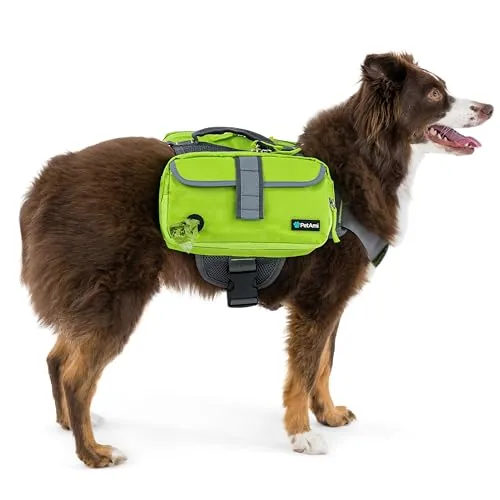 PetAmi Dog Saddle Backpack with Leash D-Ring, Green