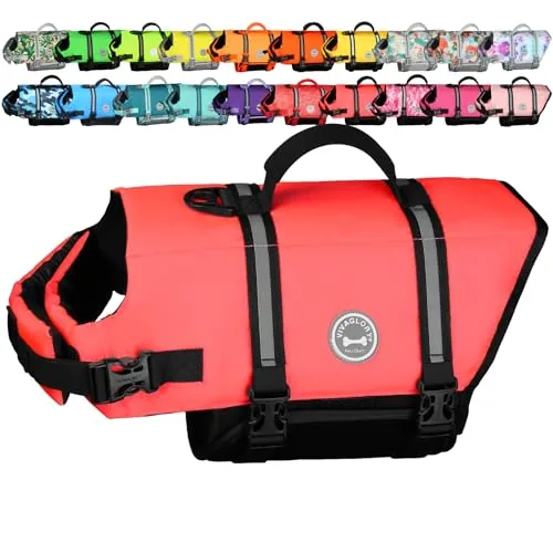 VIVAGLORY Rip Stop Dog Life Vest Bright Pink Large