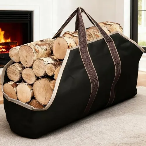 AMAGABELI Large Canvas Firewood Carrier 36.6in Waterproof