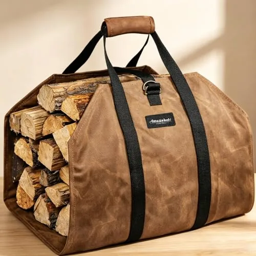 AMAGABELI Waxed Canvas Firewood Carrier Bag 40in