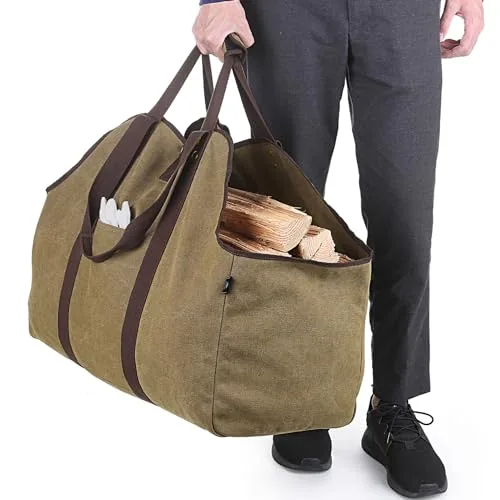 BONTHEE Extra Large Waterproof Canvas Firewood Log Carrier
