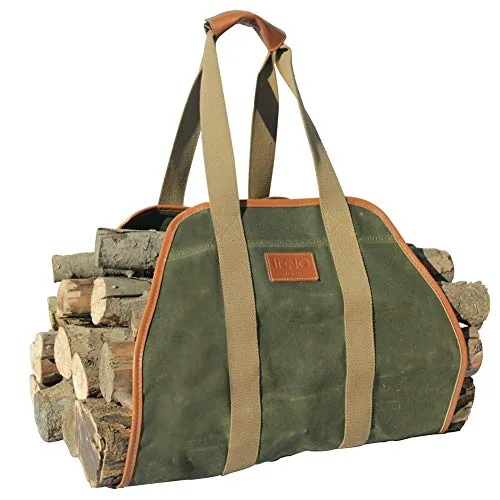 INNO STAGE Waxed Canvas Firewood Carrier Bag, Green