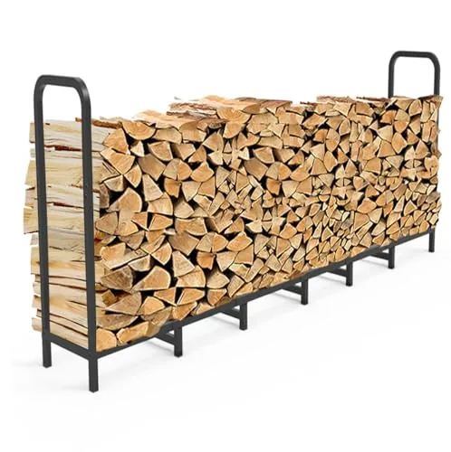 Tikimilor 8ft Adjustable Firewood Rack with 14-Leg Base