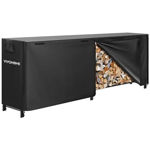 VIVOHOME 8ft Firewood Rack and Cover Combo Set