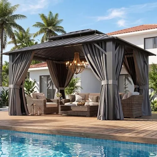 Aoxun 10x12 Hardtop Gazebo Double Galvanized Steel Roof