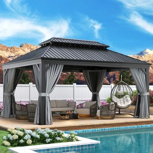 Aoxun 12x16 Hardtop Gazebo with Built-In Drainage