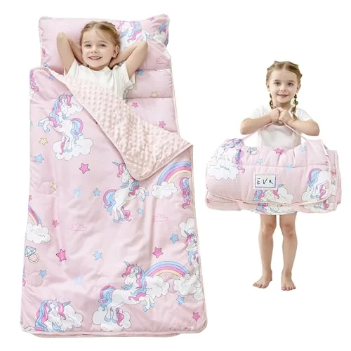 Lasoftan Unicorn Toddler Nap Mat with Pillow and Blanket