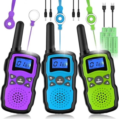 Wishouse Rechargeable Walkie Talkies 3-Pack with Flashlight