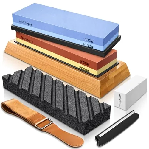 Intelitopia Dual-Grit Whetstone Set 400-8000 with Strop
