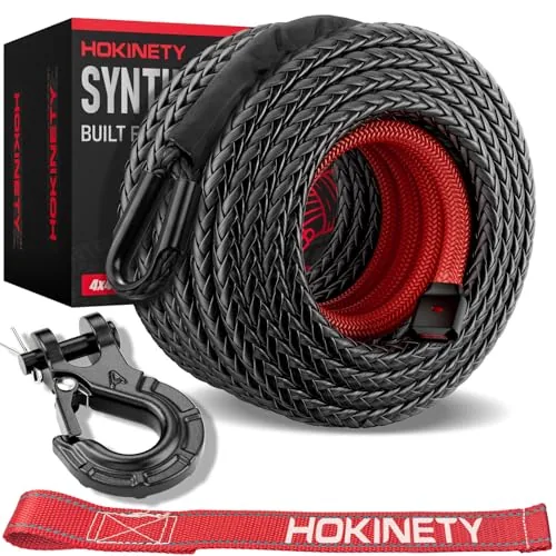 HOKINETY Synthetic Winch Rope 3/8" x 100ft 27,000lb Kit