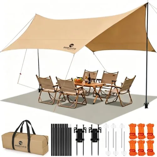 HOEYITO 14.5x11FT PU9000mm Tarp with Poles