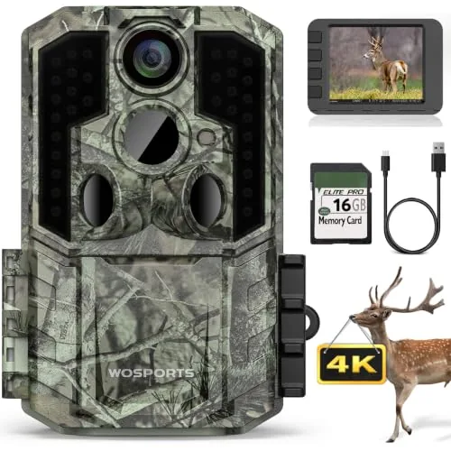 WOSPORTS Trail Camera 64MP 4K No-Glow Night Vision