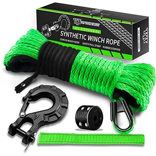 TYT Synthetic Winch Rope 1/4in x 50ft 10000lb Kit
